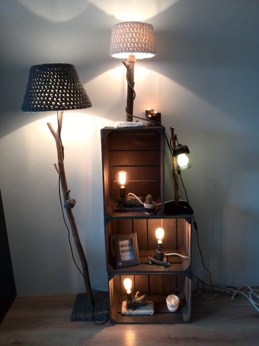 hout, wol, licht, liefde, WoodWoolDesign WoodWoolDesign Landelijke woonkamers Verlichting