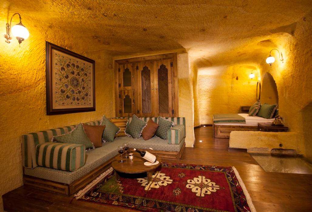 Muhittin Toker evi Öncesi ve Sonrası Kayakapi Premium Caves - Cappadocia Rustik Oturma Odası