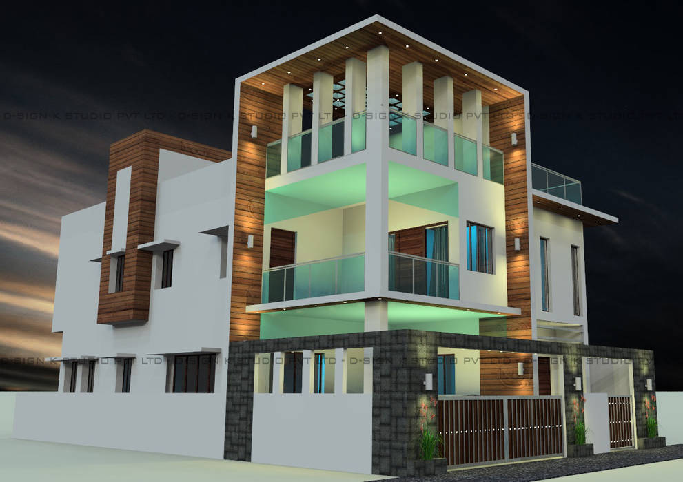 Residential Design & Development for Ms.Jannath Bee Mohammed Khan D-SiGN KSTUDIO™ PVT LTD ARCHITECTS + INTERIORS + LANDSCAPING Modern houses