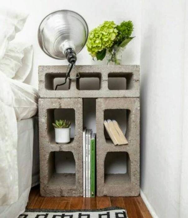 Ideas de reciclaje con bloques de hormigón, Jara y Olmo S.L Jara y Olmo S.L Industrial style bedroom Bricks Bedside tables