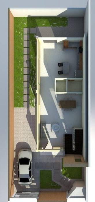 Planta baja de vivienda unifamiliar FAMILIA SANABRIA 3R. ARQUITECTURA Salas de estilo minimalista Cerámica