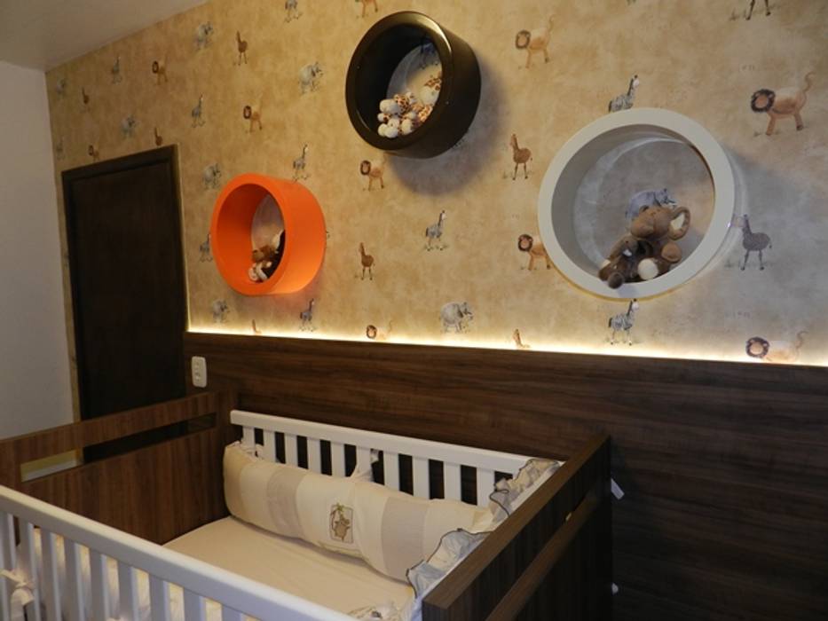 Quartinho de bebê safári, ANE DE CONTO arq. + interiores ANE DE CONTO arq. + interiores Modern Çocuk Odası