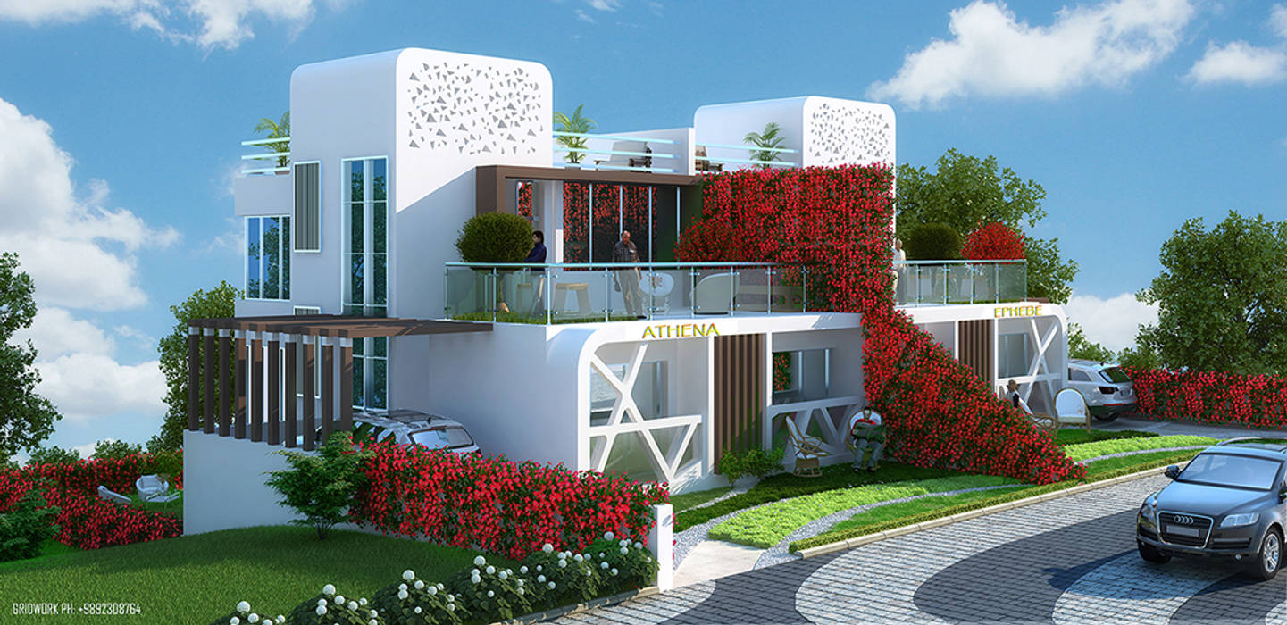 MODERN GREEK THEMED BUNGALOW SCHEME,KHANDALA, AIS Designs AIS Designs Дома в средиземноморском стиле