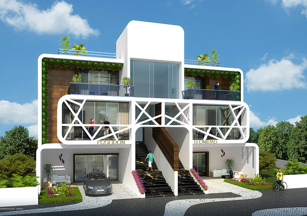 MODERN GREEK THEMED BUNGALOW SCHEME,KHANDALA, AIS Designs AIS Designs Mediterranean style houses