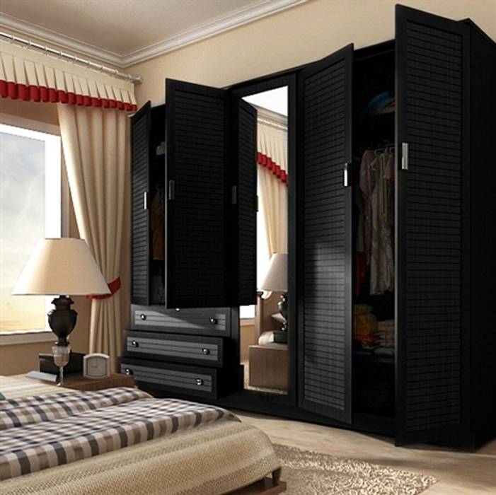 Wooden Wardrobes, S.R. Buildtech – The Gharexperts S.R. Buildtech – The Gharexperts Salas de estar asiáticas Armários e arrumação