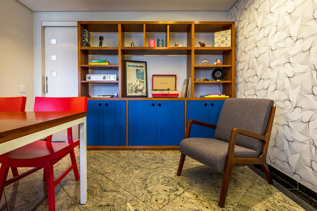 Apartamento para jovem casal. , Enzo Sobocinski Arquitetura & Interiores Enzo Sobocinski Arquitetura & Interiores Moderne Esszimmer Granit Blau