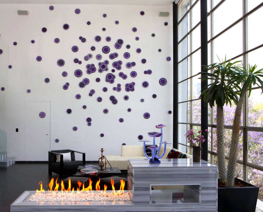 Purple Shrooms & Cellz Studio Orfeo Quagliata Salones modernos Vidrio Chimeneas y accesorios