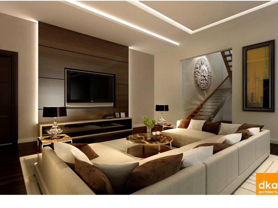 Pent house, Dutta Kannan Partners Dutta Kannan Partners Modern living room Furniture,Picture frame,Property,Couch,Comfort,Orange,Wood,Interior design,Lighting,Living room