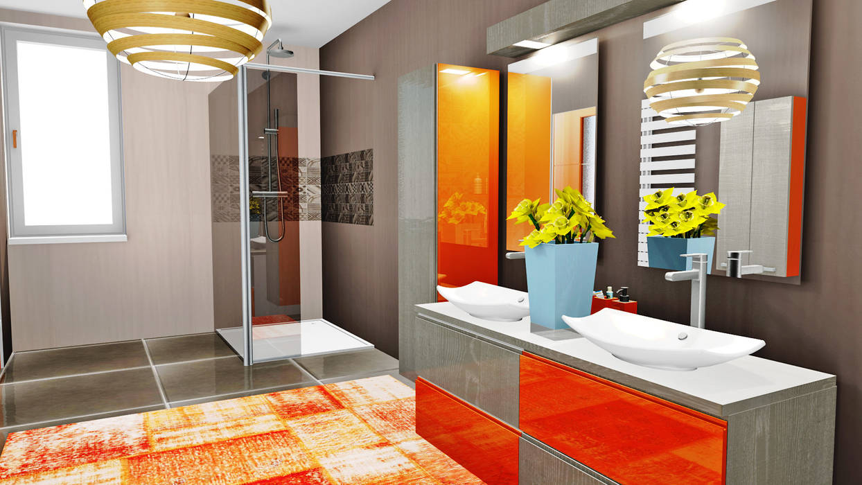Vue en 3D de futur d'appartements , D.DESIGN D.DESIGN Salle de bain originale