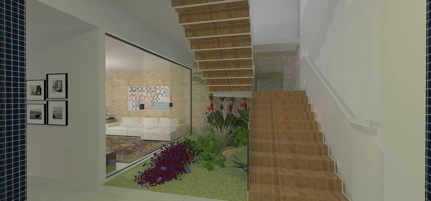 casa bq, grupo pr | arquitetura e design grupo pr | arquitetura e design Corredores, halls e escadas modernos