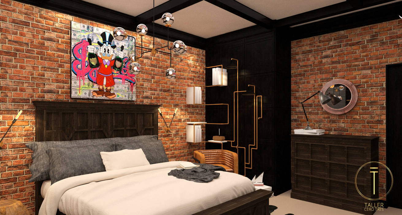 Recamara SG, Taller 03 Taller 03 Industrial style bedroom Copper/Bronze/Brass