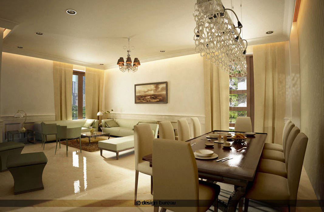Jain residence, Design bureau Design bureau Modern dining room Table,Furniture,Couch,Property,Building,Chair,Picture frame,Wood,Lighting,Architecture