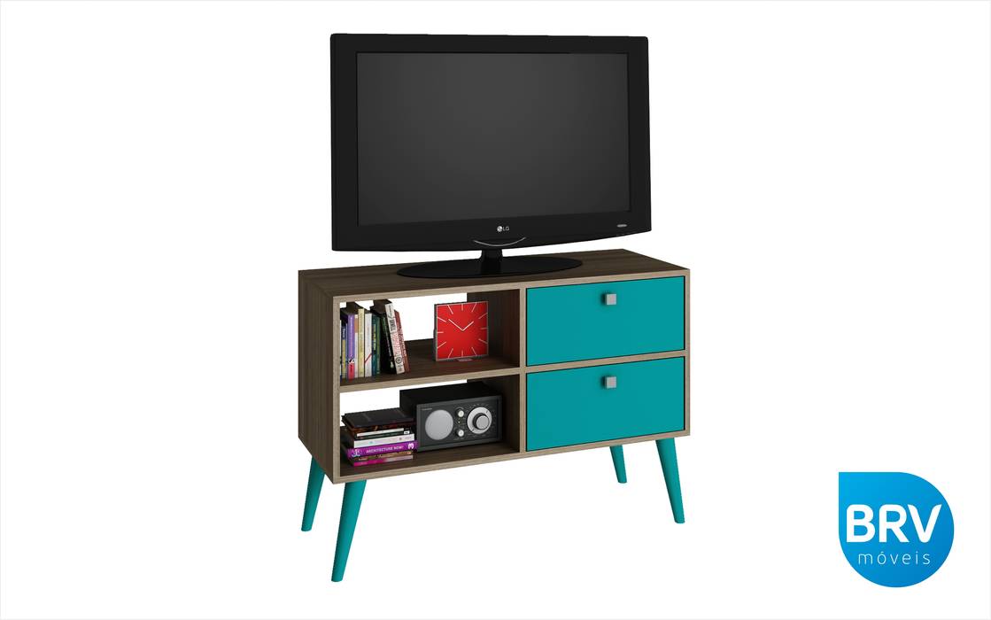 Rack BPP 21 - Carvalho com aqua marine BRV Móveis Casas modernas MDF Artigos para a casa