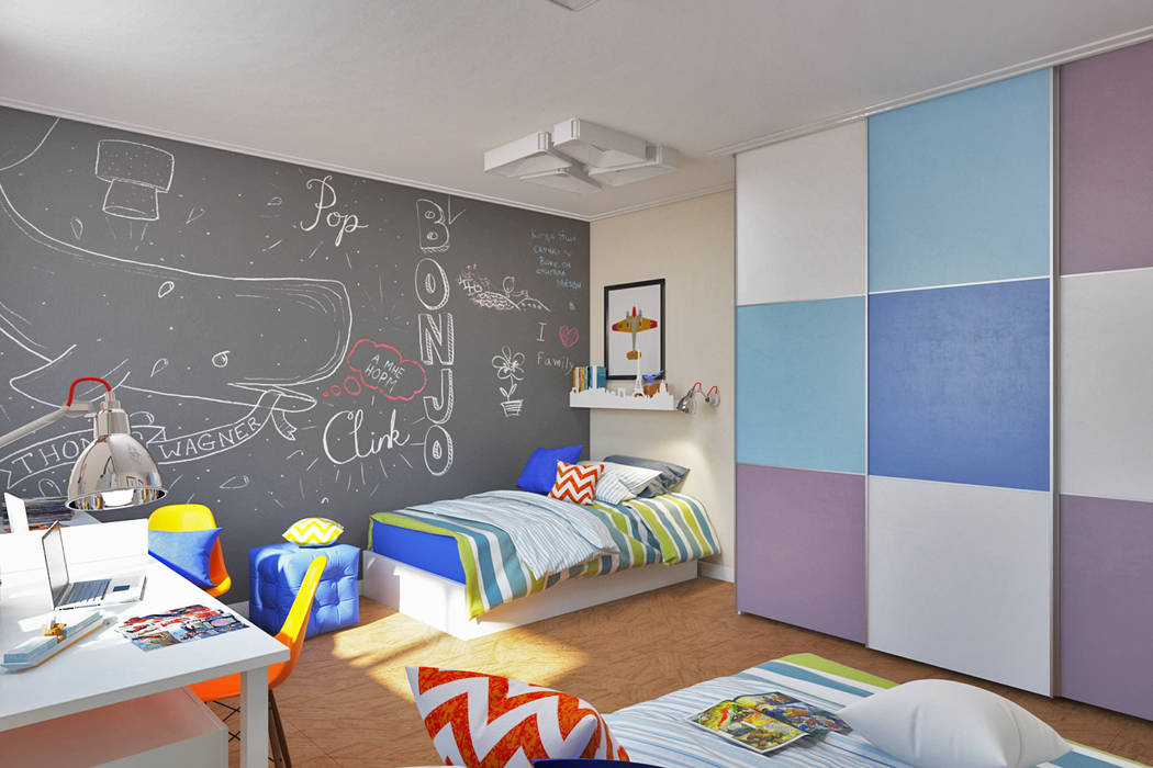 Детская комната с грифельной стеной, IdeasMarket IdeasMarket オリジナルデザインの 子供部屋 MDF