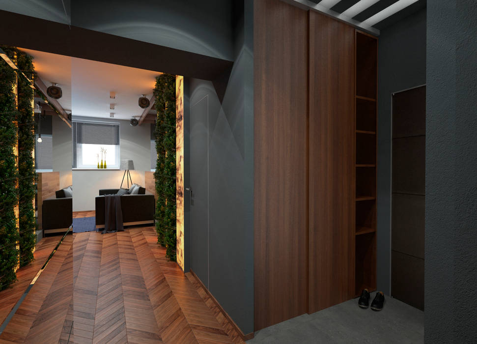 Дизайн-проект квартиры для молодого архитектора, Катя Волкова Катя Волкова Коридор, прихожая и лестница в стиле лофт