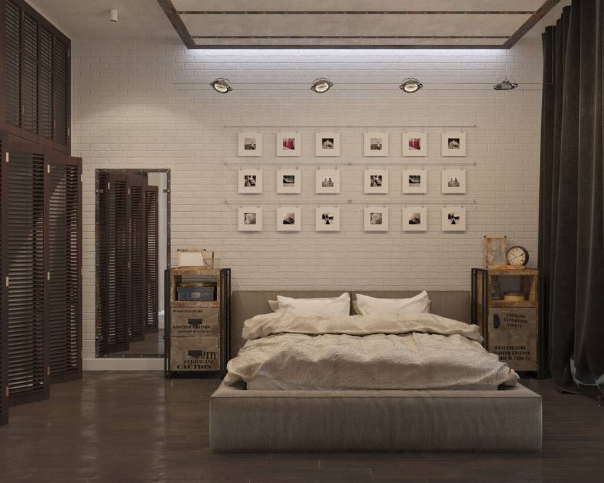 Визуализация Спальни в стиле Лофт, Alyona Musina Alyona Musina Industrial style bedroom