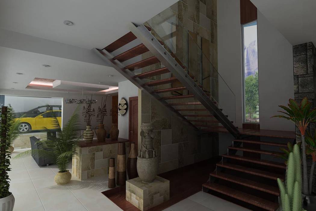 ESCALERAS PRINCIPALES OLLIN ARQUITECTURA Pasillos, vestíbulos y escaleras modernos