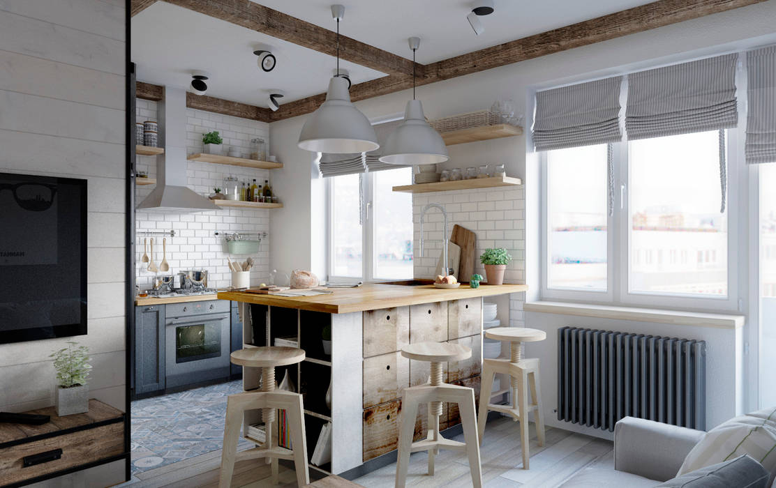 Кухня в скандинавском стиле Elena Arsentyeva Кухня в скандинавском стиле Дерево Эффект древесины