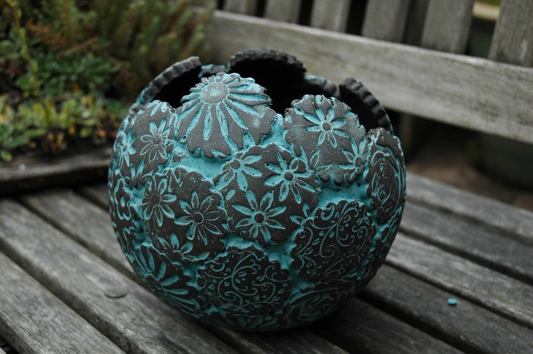 Pflanzkugel Gartenkeramik Patchwork Turkis Gross Von Kunst Und