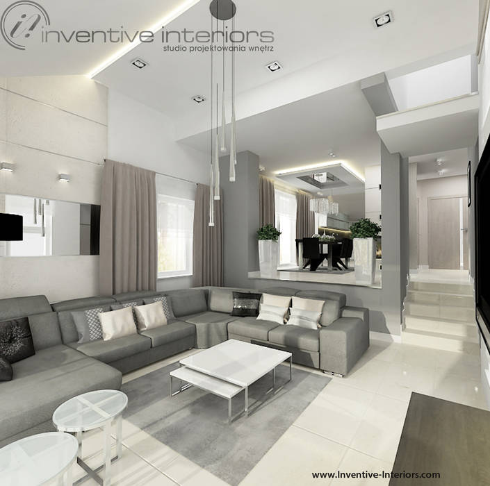 INVENTIVE INTERIORS - Klimatyczny dom w szarościach, Inventive Interiors Inventive Interiors Modern living room Concrete