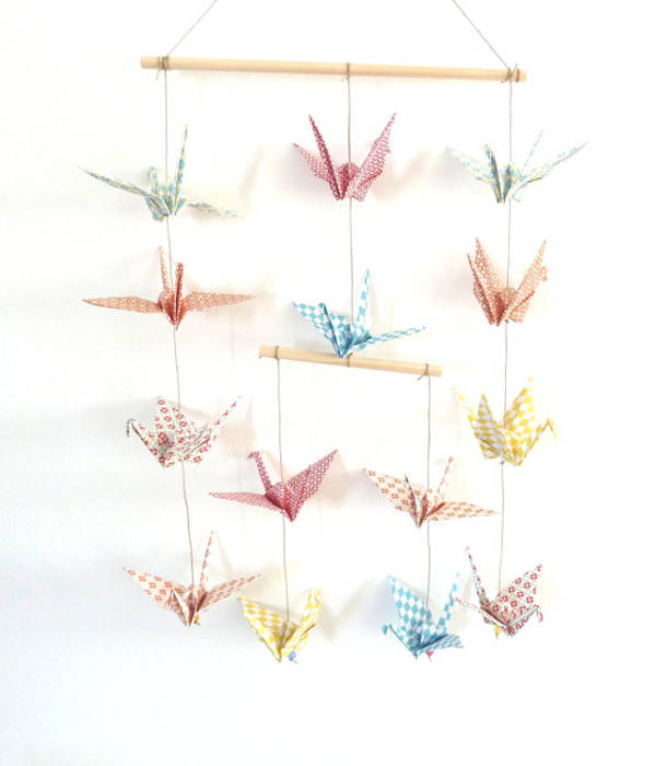 Mobile en origami 14 grues, Papierelief Papierelief Chambre d'enfant classique Accessoires & décorations