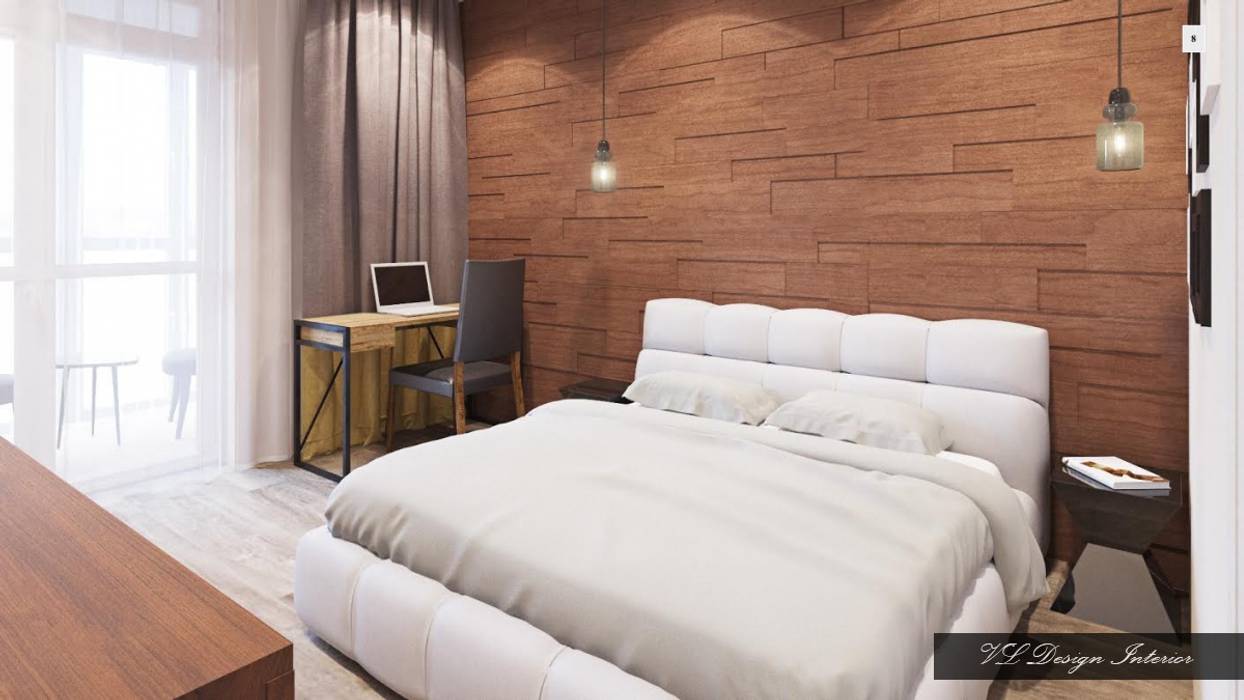 Минималистичная спальня с намеком на лофт vl design interior Спальня в стиле лофт Дерево Эффект древесины