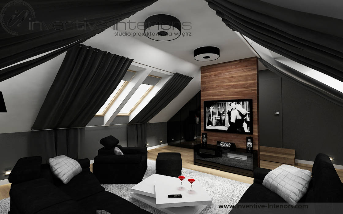 INVENTIVE INTERIORS – Dom z wysokim salonem, Inventive Interiors Inventive Interiors Salas multimedia modernas