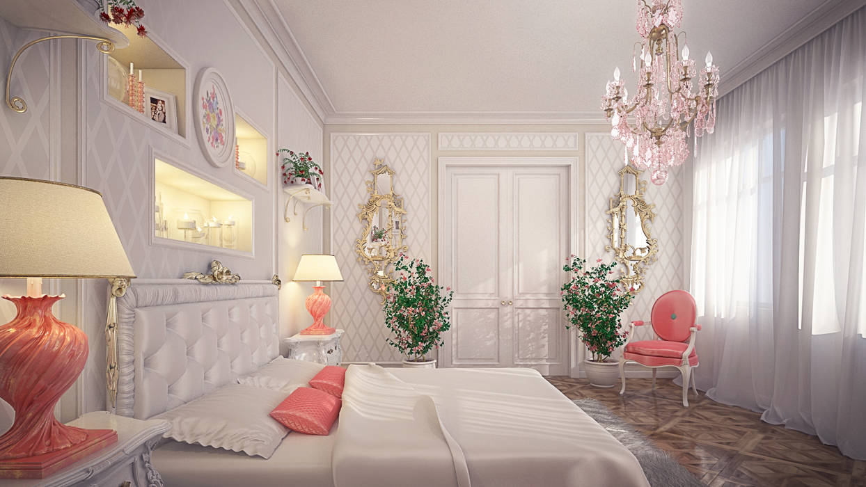 Bedchamber White&Pink, Design by Bley Design by Bley Classic style bedroom Accessories & decoration