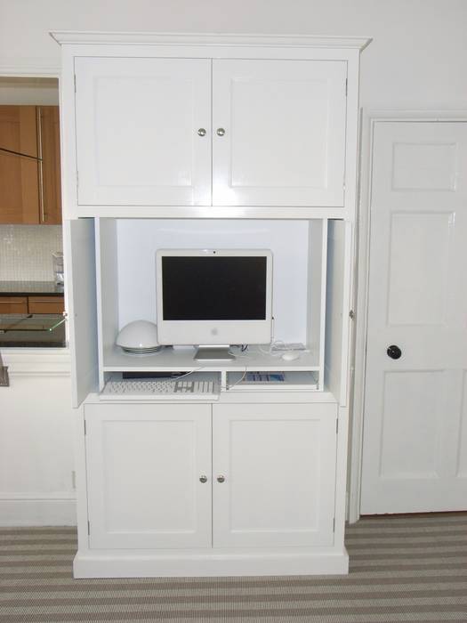 Period Computer Cabinet showing storage Style Within Modern Media Room hidden computer,hidden TV,workstation,home office,computer cabinet,media cabinet,living room storage,home office storage