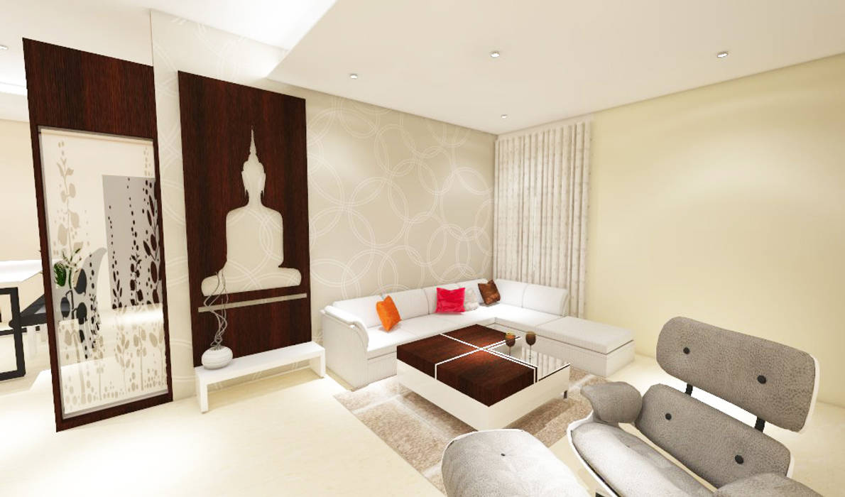 3 bedroom residential project Alkapuri, Hyderabad., colourschemeinteriors colourschemeinteriors Minimalist living room