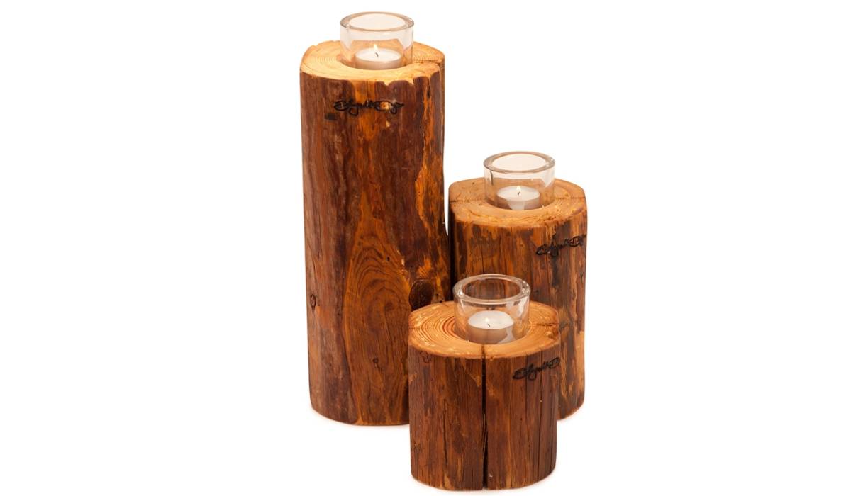 TEALIGHT HOLDER LUMBERJACK SET 7 Altavola Design Sp. z o.o. Rustic style living room Wood Wood effect Lighting