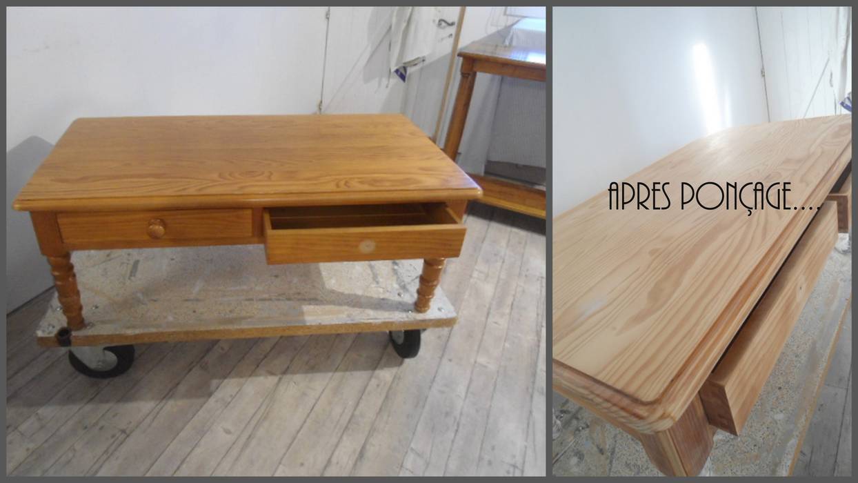 table avant et apres ponçage homify Living room Solid Wood Multicolored Side tables & trays