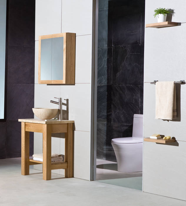 Prestige Oak Cloakroom Washstand With Mini Nova Basin. Stonearth Interiors Ltd Minimalist style bathroom Wood
