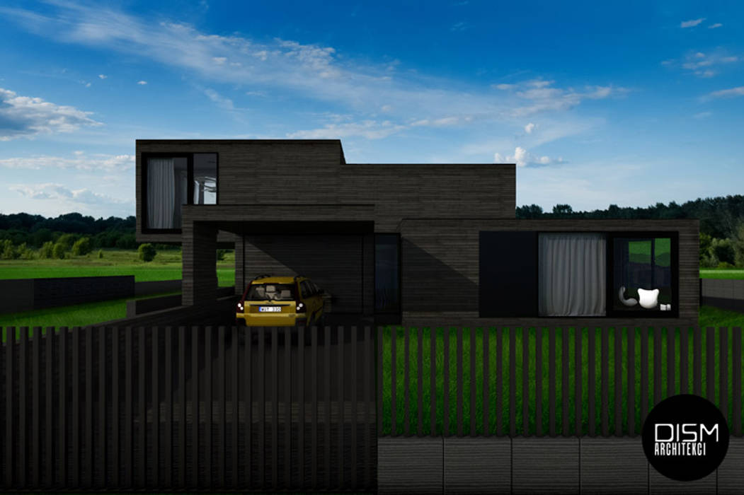 Dom z płaskim dachem w krajobrazie polskiej wsi, DISM Architekci DISM Architekci Modern home Wood Wood effect