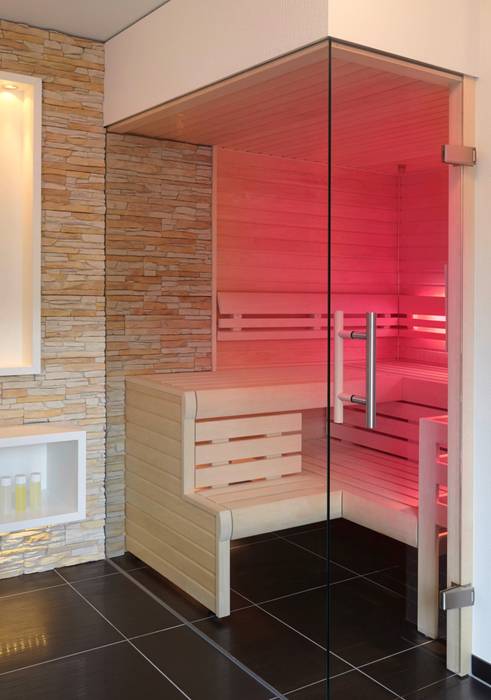 puristische Sauna in hellen Tönen, Erdmann Exklusive Saunen Erdmann Exklusive Saunen Bagno moderno