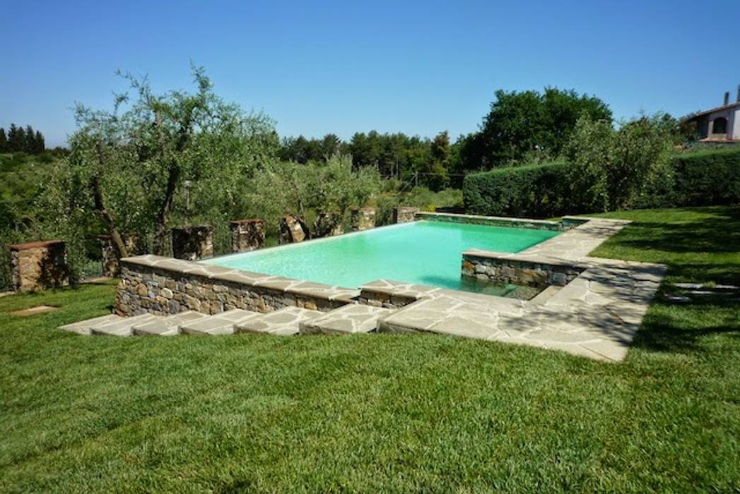 Intervento di ristrutturazione ed arredamento villetta e progetto e direzione lavori di una piscina, Architetto Serena Lugaresi Architetto Serena Lugaresi Piscina in stile in stile classico Acqua,Pianta,Cielo,Piscina,Ombra,Albero,Rettangolo,Lotto di terra,Paesaggio naturale,Erba