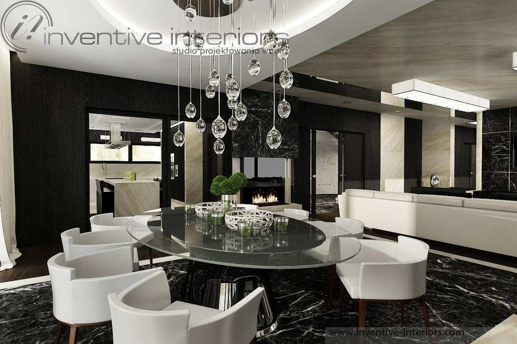 INVENTIVE INTERIORS – Czerń i beż w luksusowym domu, Inventive Interiors Inventive Interiors Classic style dining room