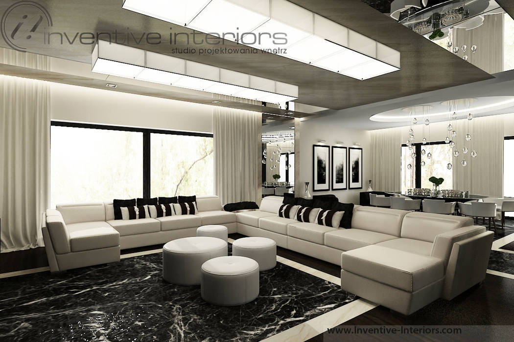 INVENTIVE INTERIORS – Czerń i beż w luksusowym domu, Inventive Interiors Inventive Interiors Living room