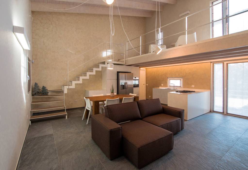 ​Villa Ilaria, casa in legno Progettolegno srl Soggiorno moderno Legno Effetto legno