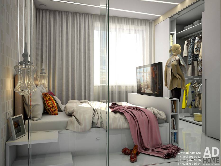 Современный дизайн интерьера,53 кв. м в ЖК Успенские горки Ad-home Спальня в стиле модерн