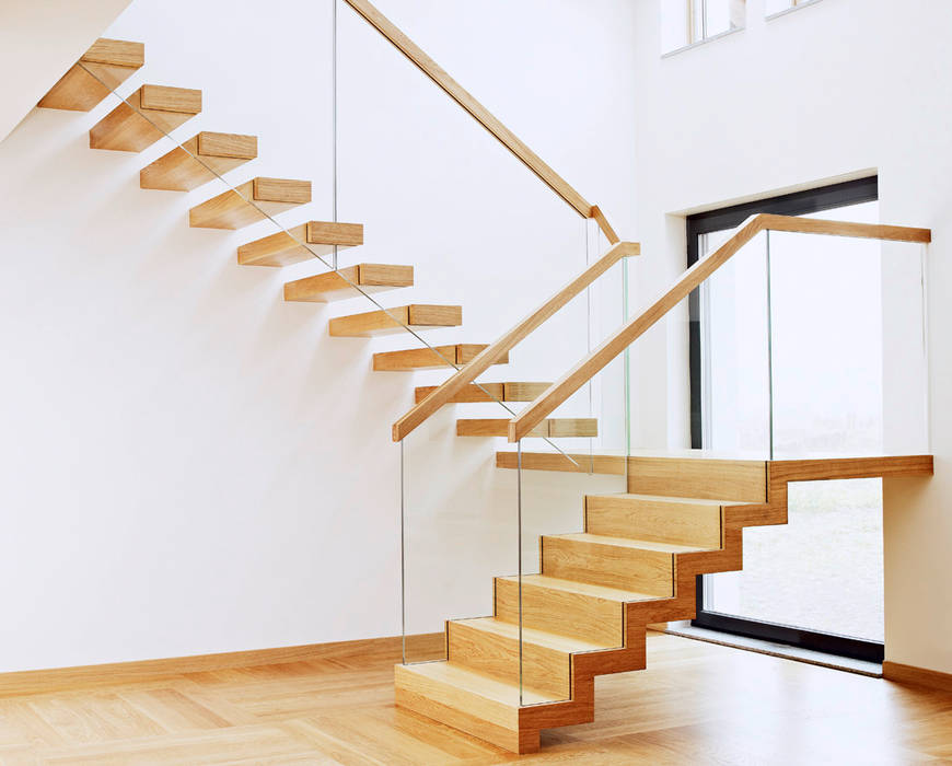 ST910 Schody nowoczesne dywanowe / ST910 Modern Floating Stairs, Trąbczyński Trąbczyński Pasillos, vestíbulos y escaleras de estilo minimalista Madera Acabado en madera