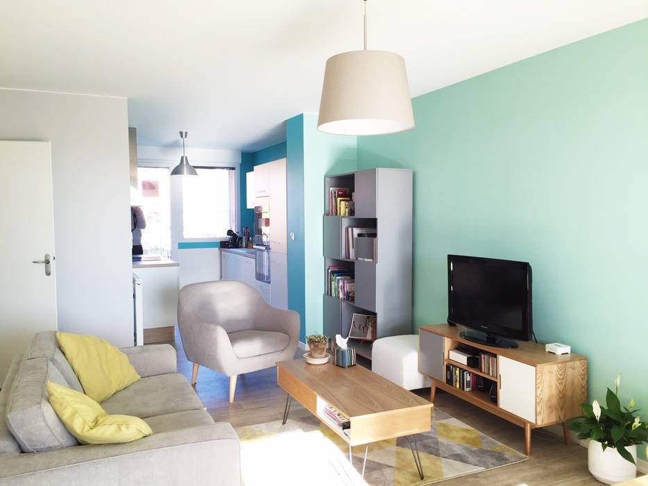 Agencement & Couleurs d'un appartement à Balma, Mint Design Mint Design Living room Turquoise