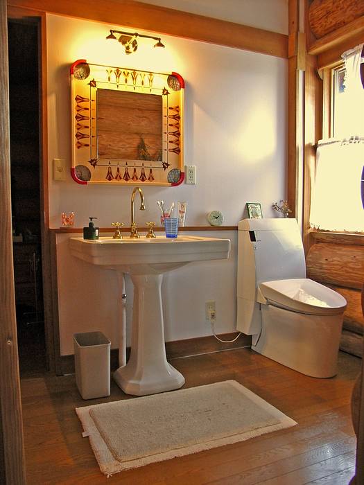 Log Cabin beside Japan Alps, Cottage Style / コテージスタイル Cottage Style / コテージスタイル Country style bathroom Wood Wood effect