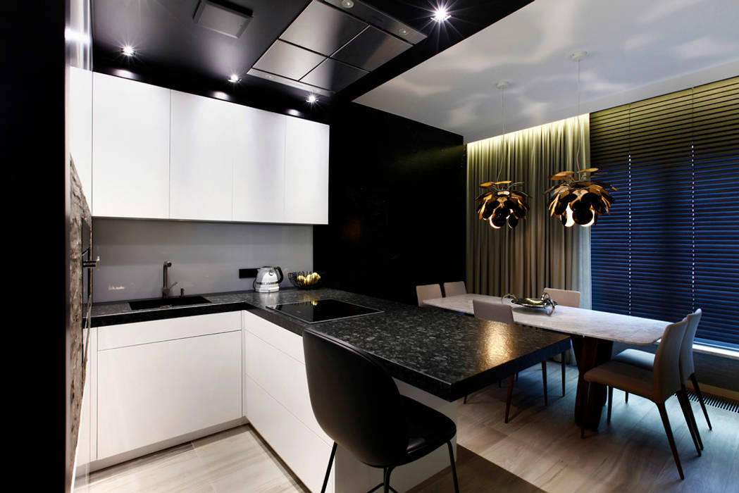 Elegancki apartament, w którym króluje czerń, FLOW Franiak&Caturowa FLOW Franiak&Caturowa Modern style kitchen