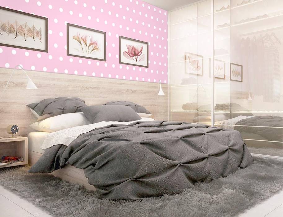 Tapeta w grochy różowo-biała Dekoori Nowoczesne ściany i podłogi
