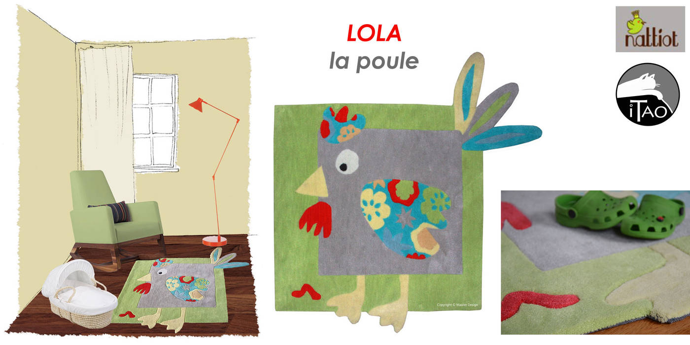 Tapis Lola la poule colorée ITAO Chambre d'enfantsAccessoires & décorations Synthétique