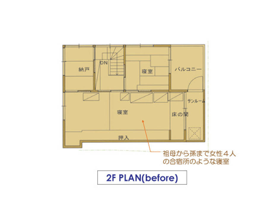 2F PLAN (before) 豊田空間デザイン室 一級建築士事務所 オリジナルスタイルの 寝室