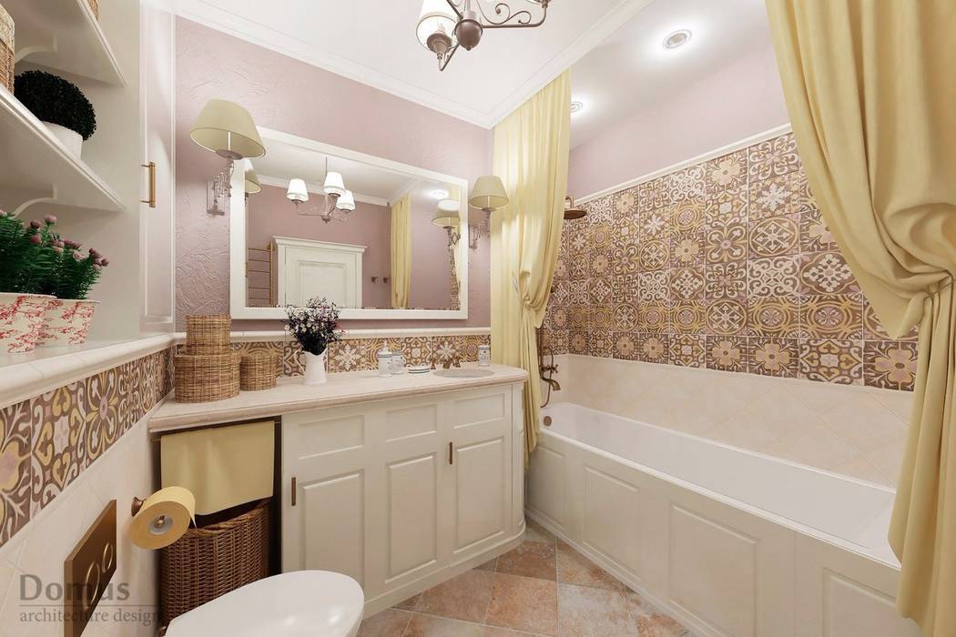 Романтика прованса, Белый Эскиз Белый Эскиз Ванная комната в стиле кантри Керамика