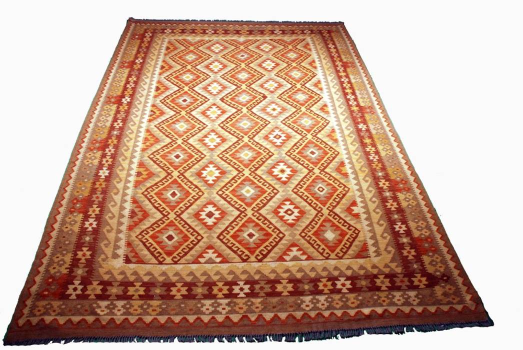Teppich – Handgewebt – Kelim – 100 % Schurwolle – 303 x 194 cm, Aran Carpet Aran Carpet Mediterranean style living room Wool Orange Accessories & decoration