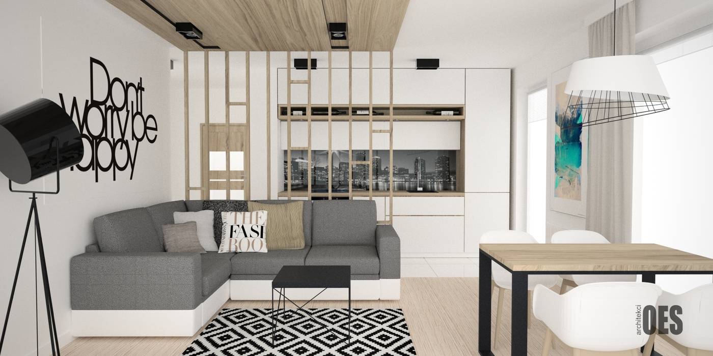 Projekt wnętrz mieszkania w Katowicach, OES architekci OES architekci Modern living room Wood Wood effect